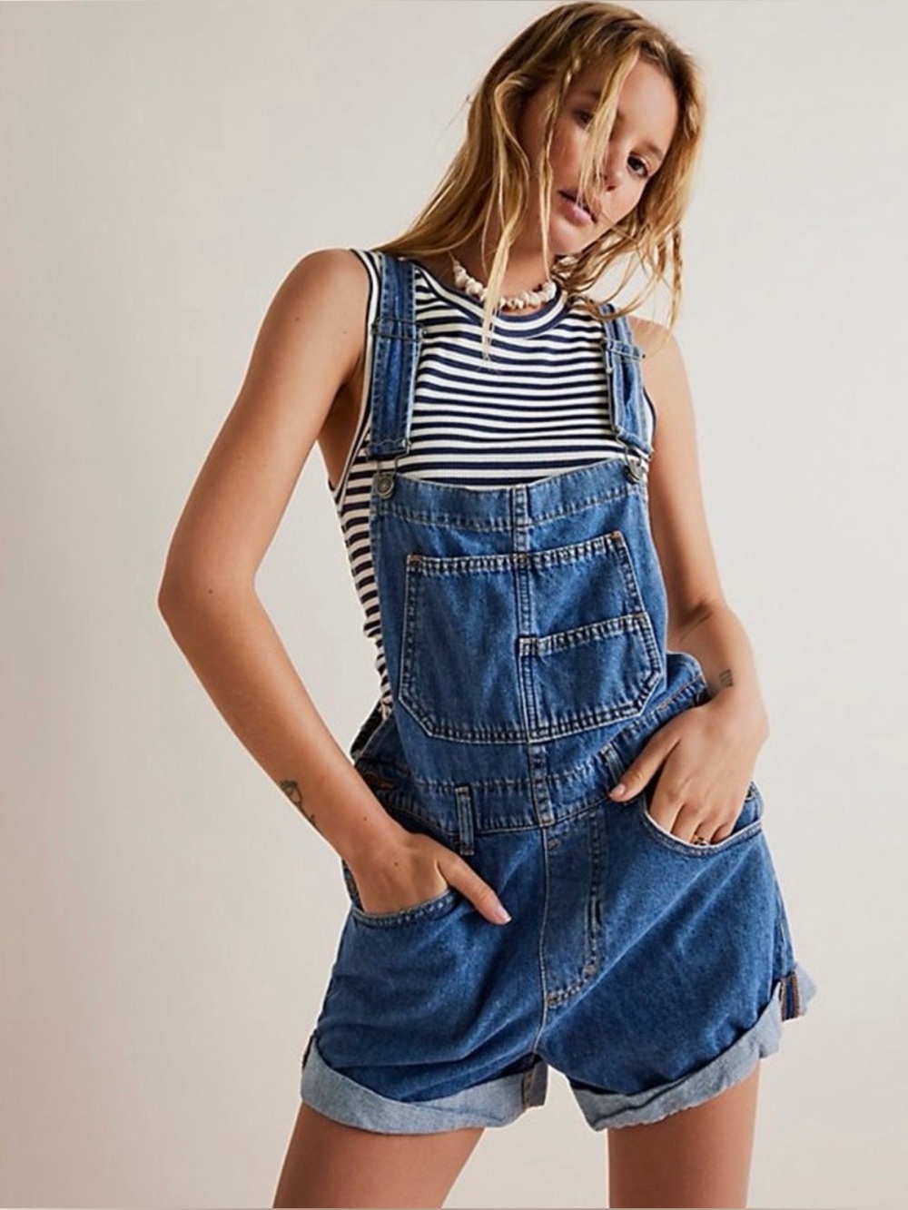 Free People Ziggy - Women’s Denim Short Overalls - Blue